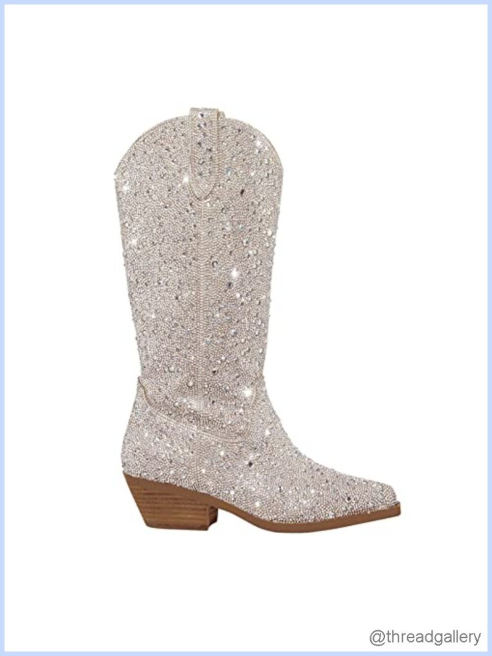 Rhinestone Cowboy Boots Knee High Pointed Toe Block Heel Western Boots